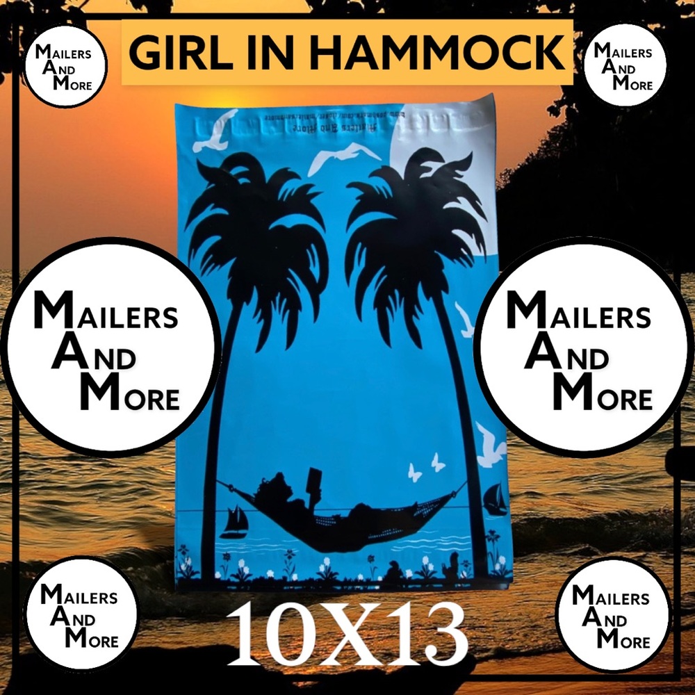 25 10X13 Poly Mailers Girl Hammock Palm Trees, Shipping Envelopes PRICE IS FIRM - Picture 9 of 11